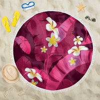 Pink Banana Leaf Hawaii Beach Blanket Lau Maia Plumeria Tropical Summer Vibes LT14 One Size 150cm Pink - Polynesian Pride