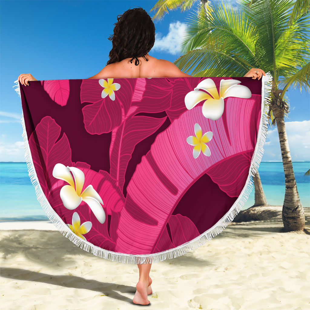Pink Banana Leaf Hawaii Beach Blanket Lau Maia Plumeria Tropical Summer Vibes LT14 - Polynesian Pride