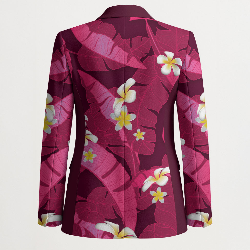 Pink Banana Leaf Hawaii Blazer Lau Maia Plumeria Tropical Summer Vibes LT14 - Polynesian Pride