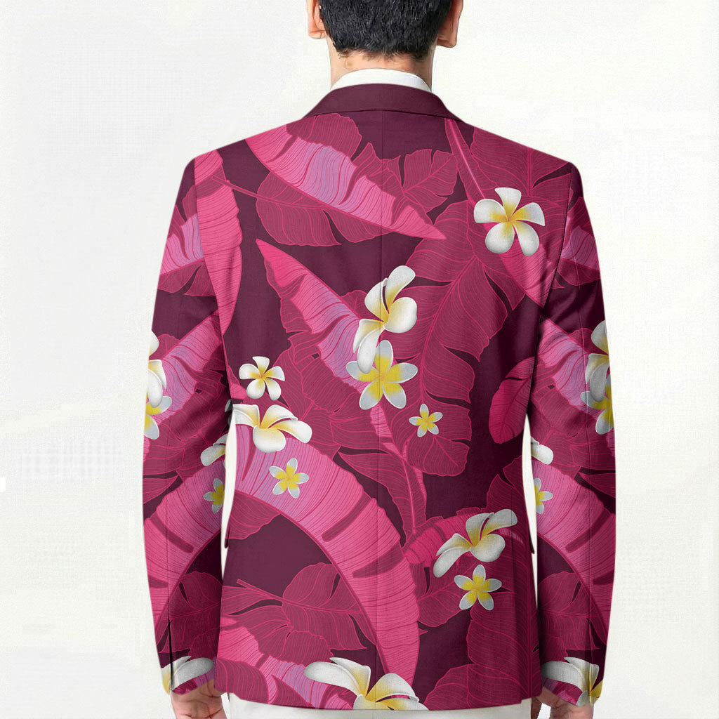 Pink Banana Leaf Hawaii Blazer Lau Maia Plumeria Tropical Summer Vibes LT14 - Polynesian Pride
