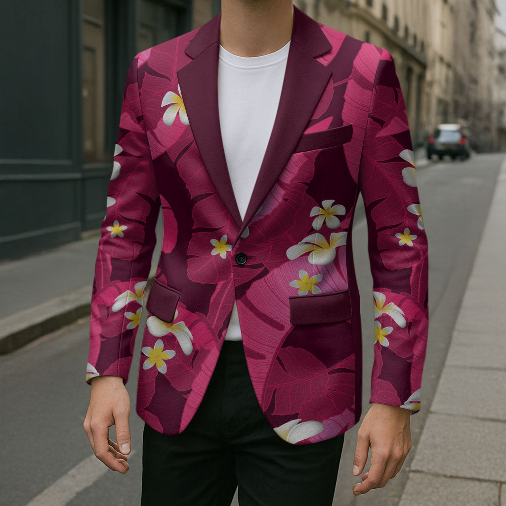 Pink Banana Leaf Hawaii Blazer Lau Maia Plumeria Tropical Summer Vibes LT14 - Polynesian Pride