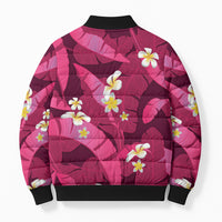 Pink Banana Leaf Hawaii Bomber Puffer Jacket Lau Maia Plumeria Tropical Summer Vibes LT14 - Polynesian Pride