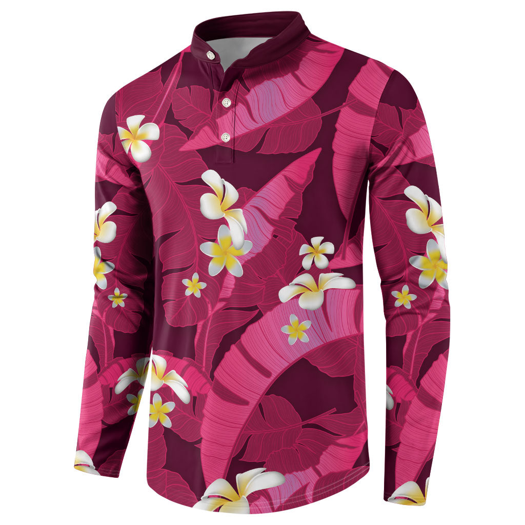 Pink Banana Leaf Hawaii Button Sweatshirt Lau Maia Plumeria Tropical Summer Vibes LT14 - Polynesian Pride