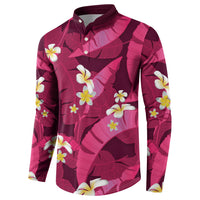 Pink Banana Leaf Hawaii Button Sweatshirt Lau Maia Plumeria Tropical Summer Vibes LT14 - Polynesian Pride