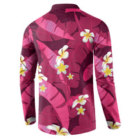 Pink Banana Leaf Hawaii Button Sweatshirt Lau Maia Plumeria Tropical Summer Vibes LT14 - Polynesian Pride