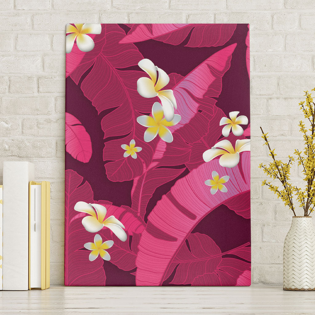 Pink Banana Leaf Hawaii Canvas Wall Art Lau Maia Plumeria Tropical Summer Vibes LT14 Without Frame Pink - Polynesian Pride