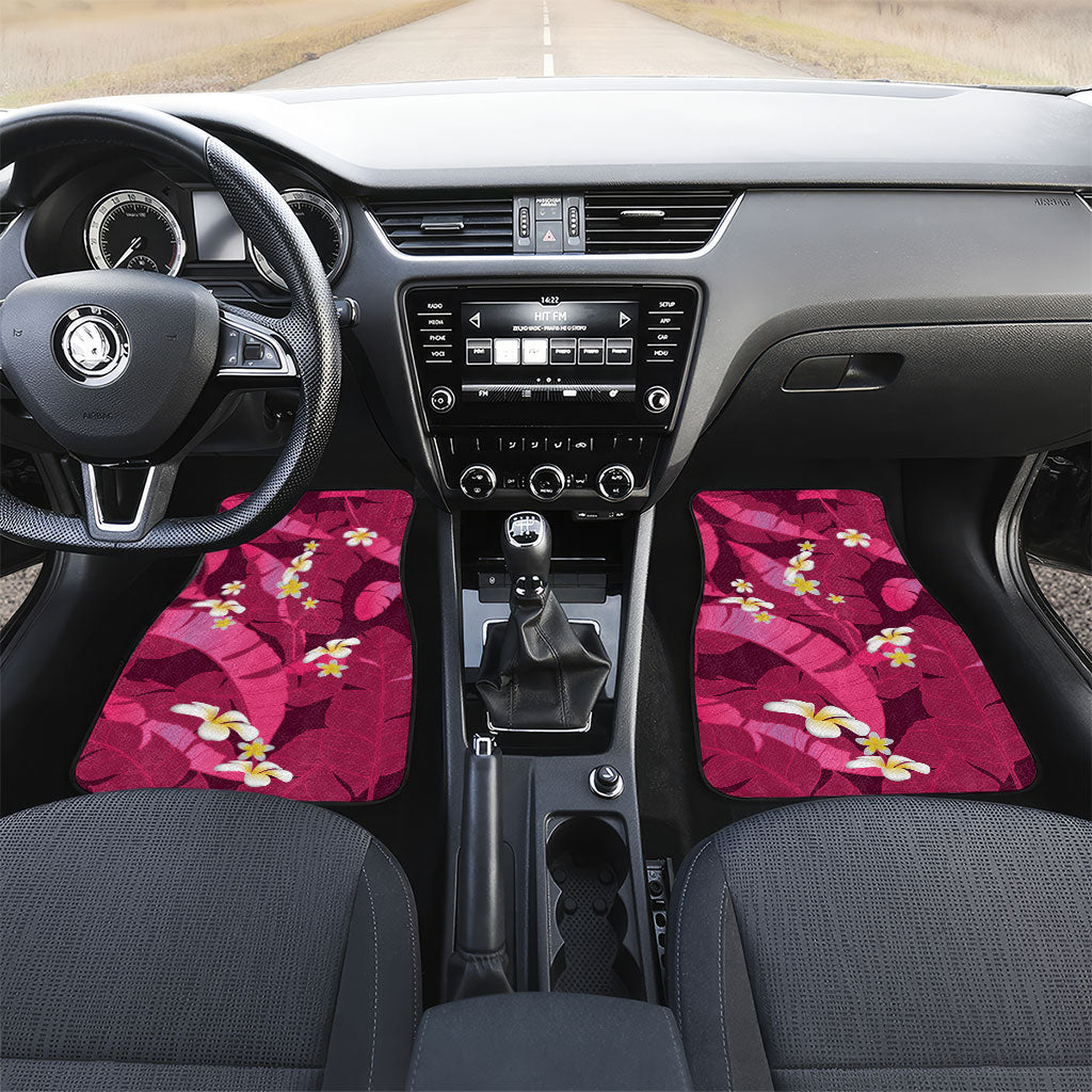 Pink Banana Leaf Hawaii Car Mats Lau Maia Plumeria Tropical Summer Vibes LT14 Set 2pcs - Front Pink - Polynesian Pride