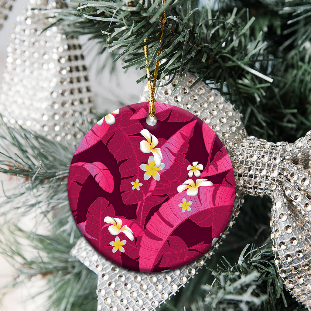 Pink Banana Leaf Hawaii Ceramic Ornament Lau Maia Plumeria Tropical Summer Vibes