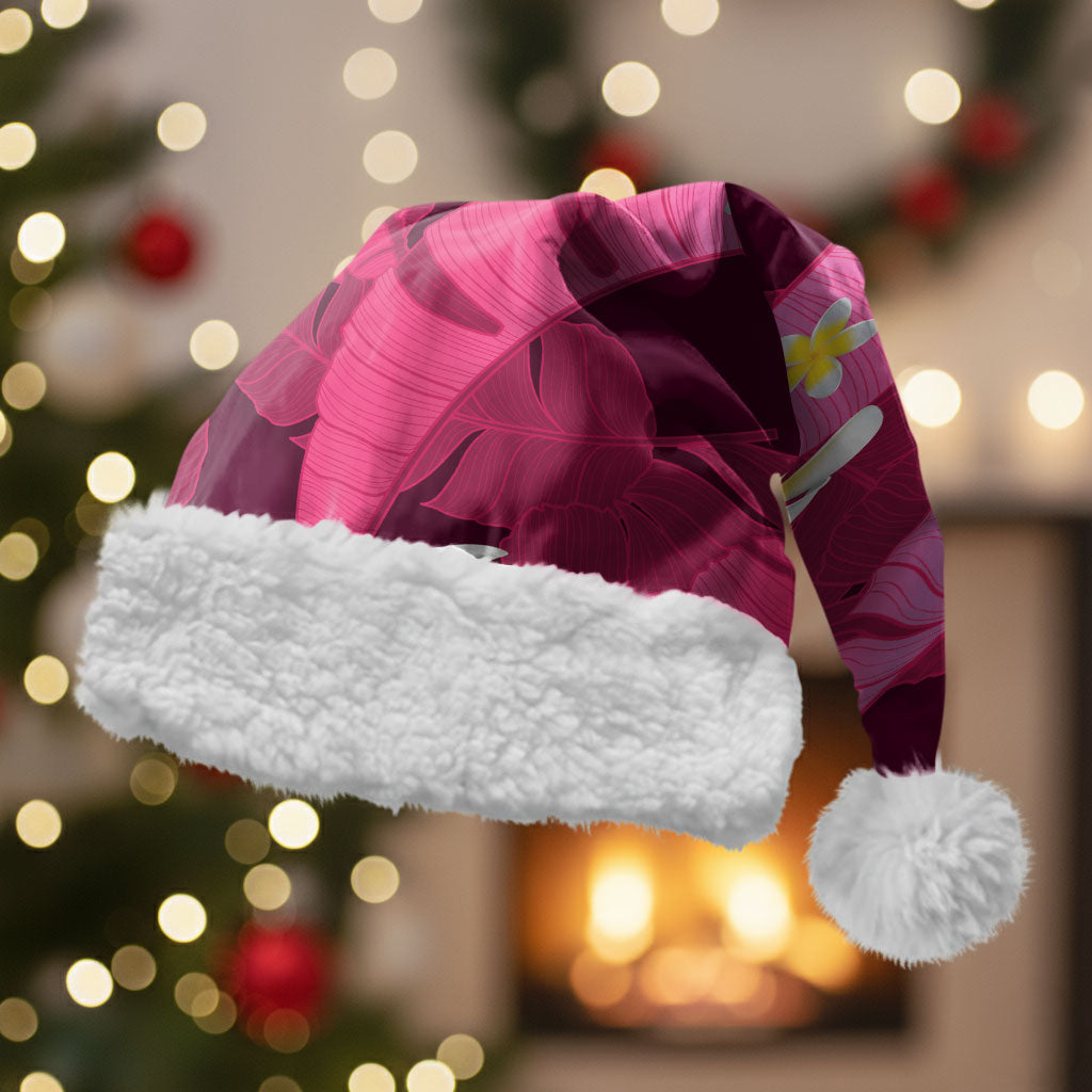 Pink Banana Leaf Hawaii Christmas Santa Hat Lau Maia Plumeria Tropical Summer Vibes