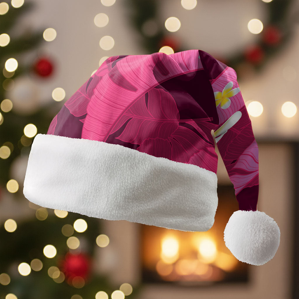Pink Banana Leaf Hawaii Christmas Santa Hat Lau Maia Plumeria Tropical Summer Vibes