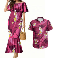 Pink Banana Leaf Hawaii Couples Matching Mermaid Dress and Hawaiian Shirt Lau Maia Plumeria Tropical Summer Vibes LT14 Pink - Polynesian Pride