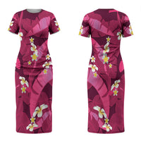 Pink Banana Leaf Hawaii Couples Matching Short Sleeve Bodycon Dress and Hawaiian Shirt Lau Maia Plumeria Tropical Summer Vibes LT14 - Polynesian Pride