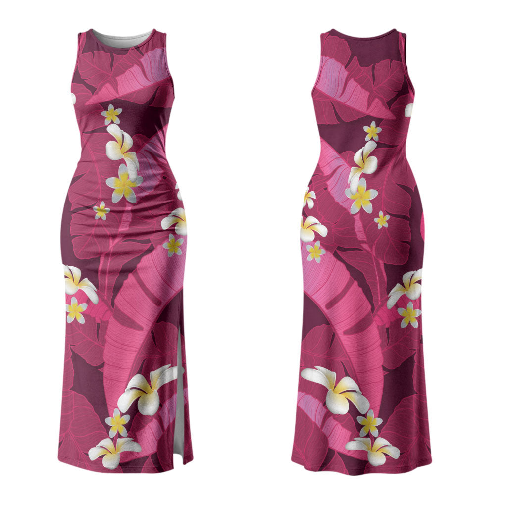 Pink Banana Leaf Hawaii Couples Matching Tank Maxi Dress and Hawaiian Shirt Lau Maia Plumeria Tropical Summer Vibes LT14 - Polynesian Pride