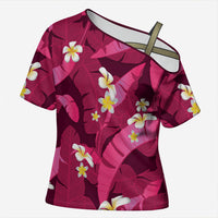 Pink Banana Leaf Hawaii Cross Shoulder Shirt Lau Maia Plumeria Tropical Summer Vibes LT14 Female Pink - Polynesian Pride