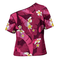 Pink Banana Leaf Hawaii Cross Shoulder Shirt Lau Maia Plumeria Tropical Summer Vibes LT14 - Polynesian Pride