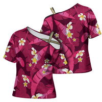 Pink Banana Leaf Hawaii Cross Shoulder Shirt Lau Maia Plumeria Tropical Summer Vibes LT14 - Polynesian Pride