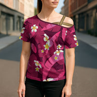 Pink Banana Leaf Hawaii Cross Shoulder Shirt Lau Maia Plumeria Tropical Summer Vibes LT14 - Polynesian Pride