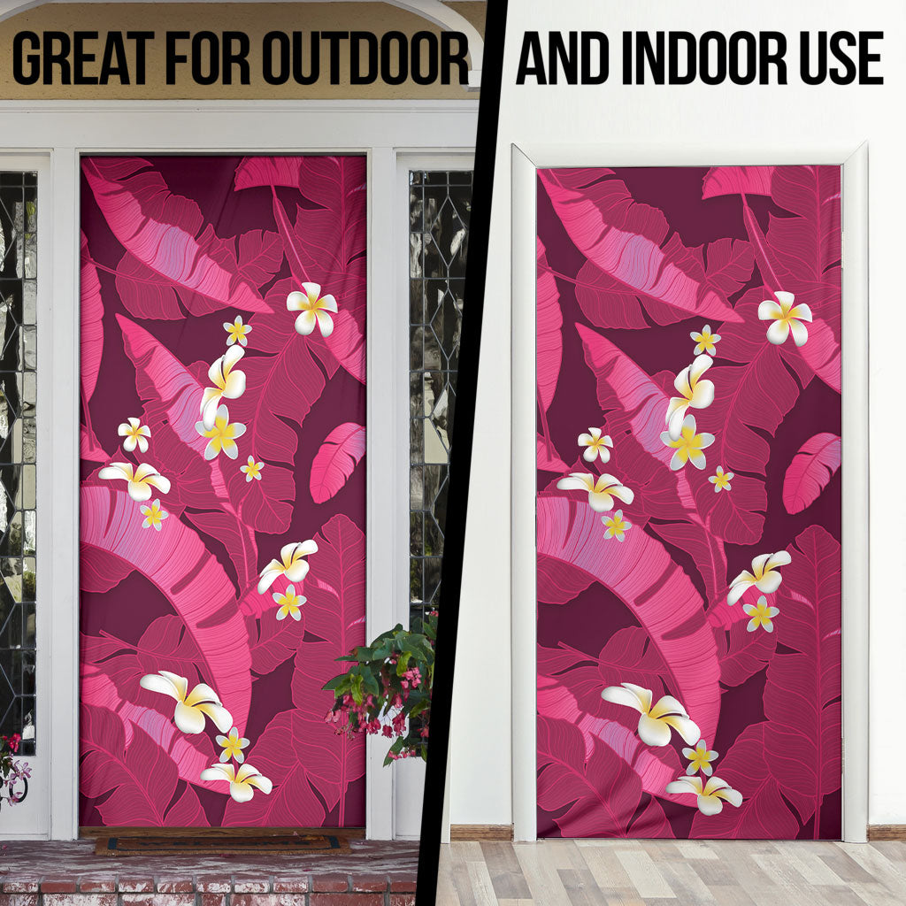 Pink Banana Leaf Hawaii Door Cover Lau Maia Plumeria Tropical Summer Vibes LT14 - Polynesian Pride