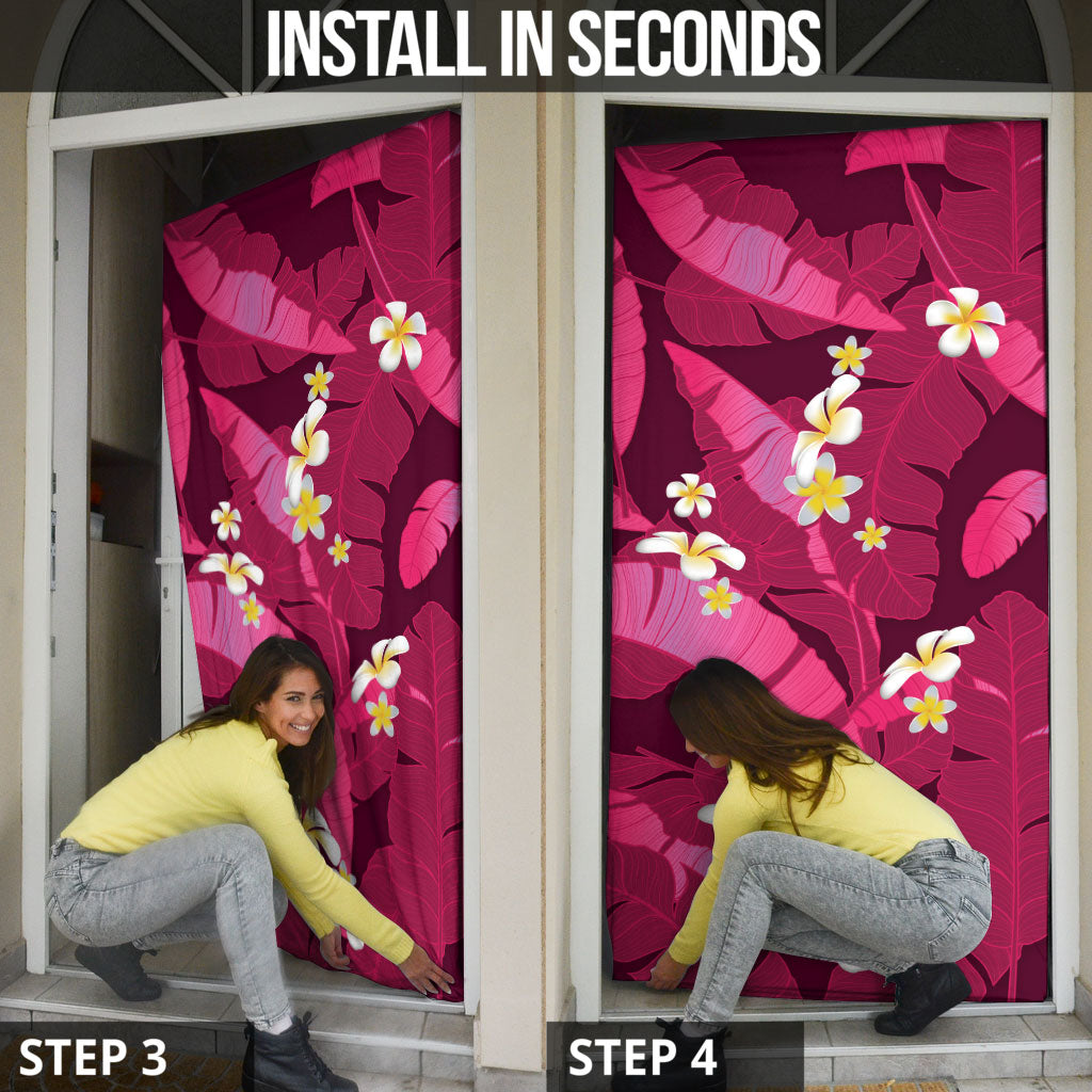 Pink Banana Leaf Hawaii Door Cover Lau Maia Plumeria Tropical Summer Vibes LT14 - Polynesian Pride