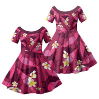 Pink Banana Leaf Hawaii Family Matching Long Sleeve Bodycon Dress and Hawaiian Shirt Lau Maia Plumeria Tropical Summer Vibes LT14 Daughter's Dress Pink - Polynesian Pride