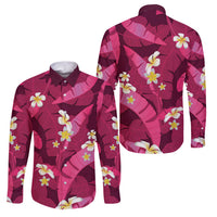 Pink Banana Leaf Hawaii Family Matching Off Shoulder Maxi Dress and Hawaiian Shirt Lau Maia Plumeria Tropical Summer Vibes LT14 Dad's Shirt - Long Sleeve Pink - Polynesian Pride