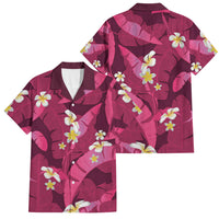 Pink Banana Leaf Hawaii Family Matching Off Shoulder Short Dress and Hawaiian Shirt Lau Maia Plumeria Tropical Summer Vibes LT14 Dad's Shirt - Short Sleeve Pink - Polynesian Pride
