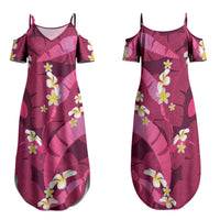 Pink Banana Leaf Hawaii Family Matching Summer Maxi Dress and Hawaiian Shirt Lau Maia Plumeria Tropical Summer Vibes LT14 Mom's Dress Pink - Polynesian Pride