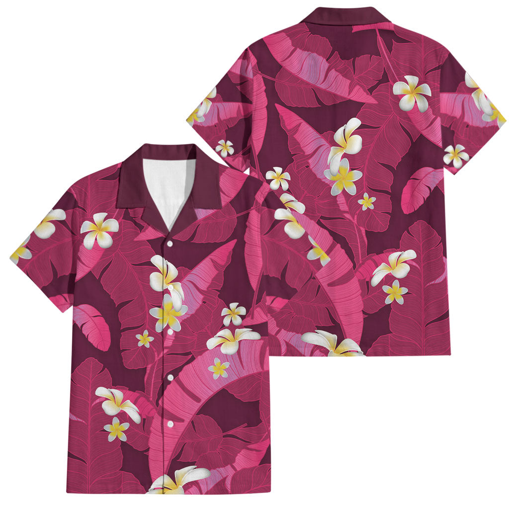 Pink Banana Leaf Hawaii Family Matching Summer Maxi Dress and Hawaiian Shirt Lau Maia Plumeria Tropical Summer Vibes LT14 Dad's Shirt - Short Sleeve Pink - Polynesian Pride