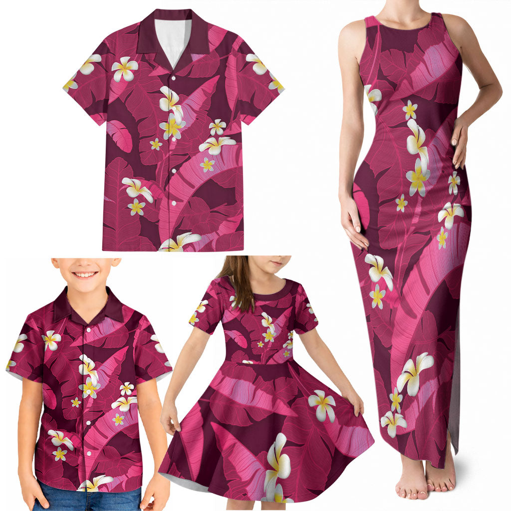 Pink Banana Leaf Hawaii Family Matching Tank Maxi Dress and Hawaiian Shirt Lau Maia Plumeria Tropical Summer Vibes LT14 - Polynesian Pride