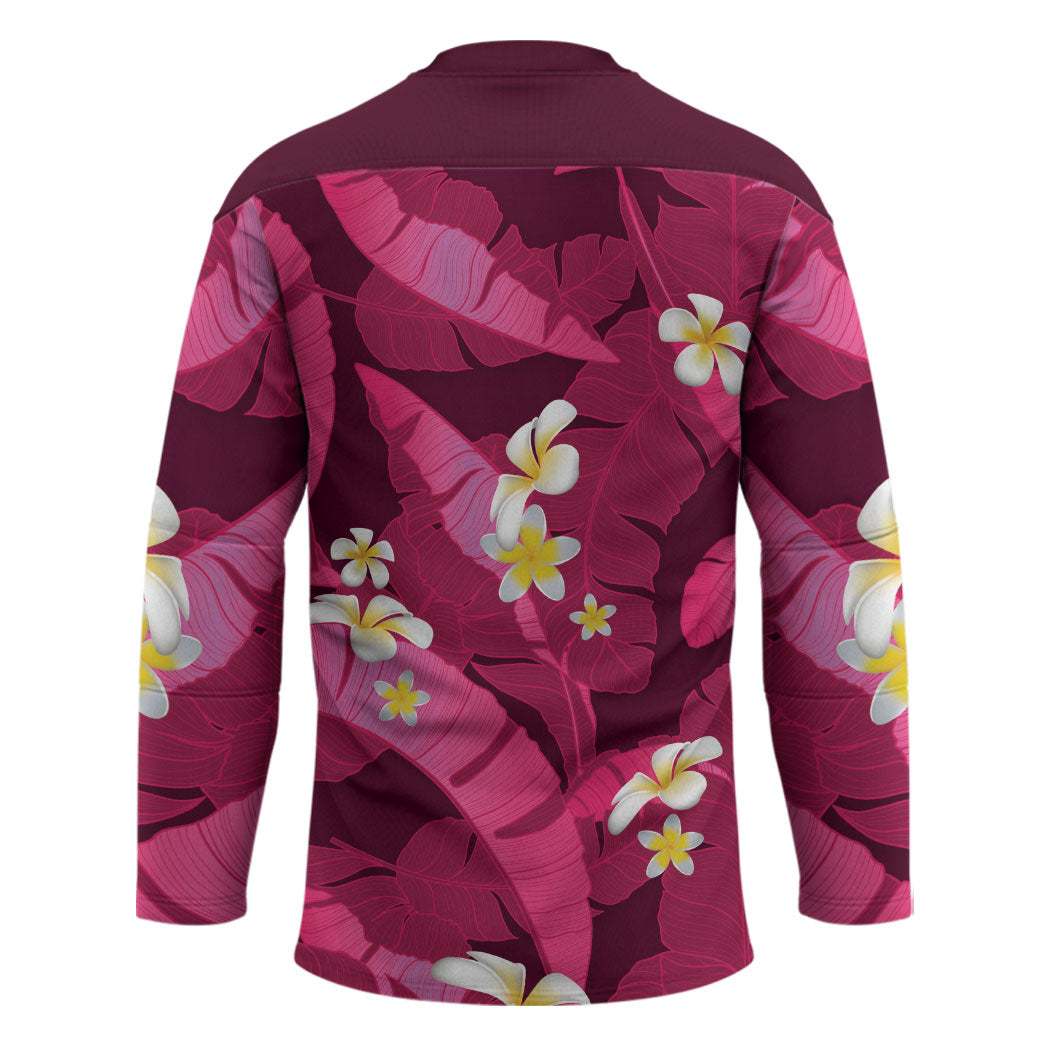 Pink Banana Leaf Hawaii Hockey Jersey Lau Maia Plumeria Tropical Summer Vibes LT14 - Polynesian Pride