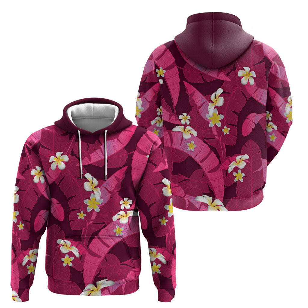 Pink Banana Leaf Hawaii Hoodie Lau Maia Plumeria Tropical Summer Vibes LT14 - Polynesian Pride