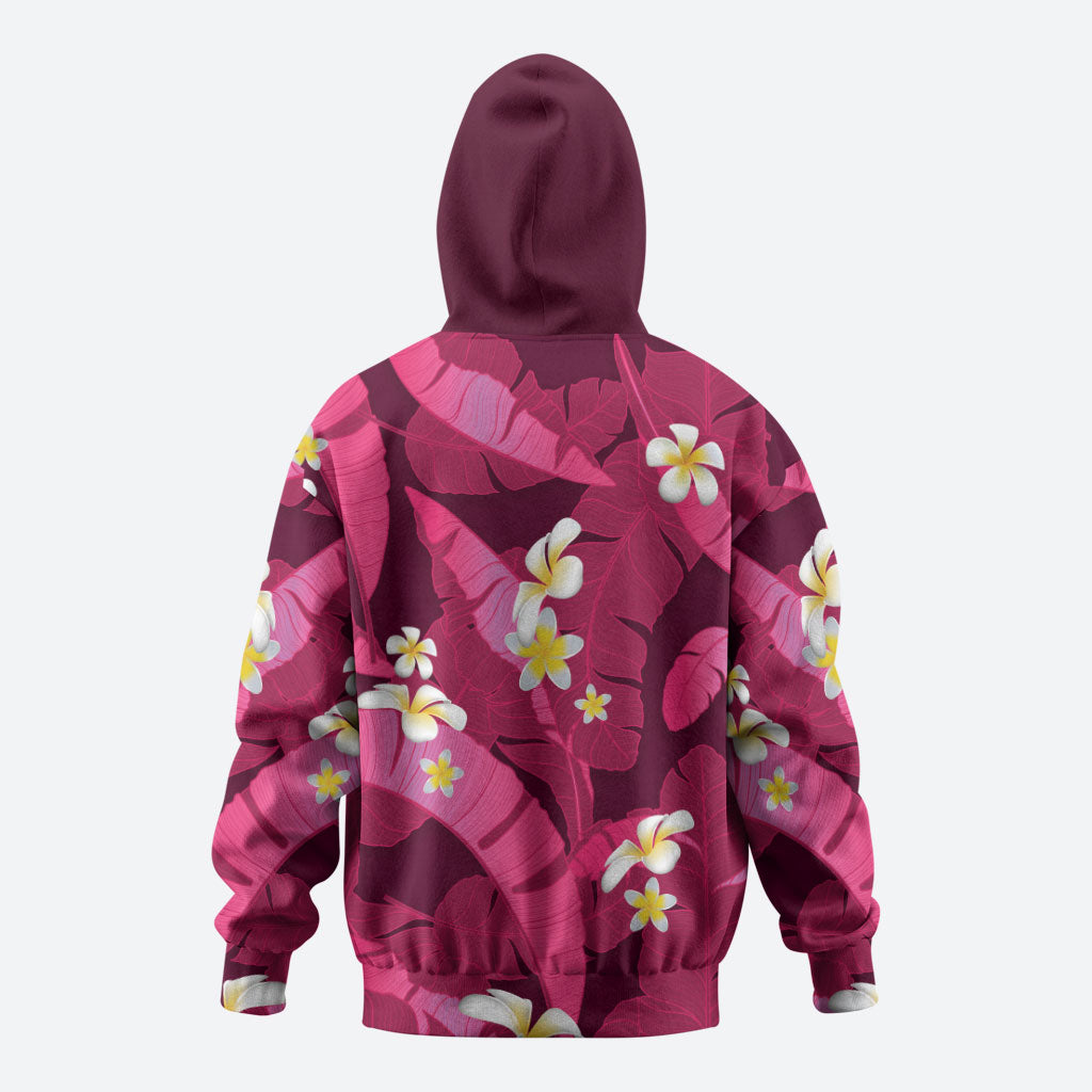 Pink Banana Leaf Hawaii Hoodie Lau Maia Plumeria Tropical Summer Vibes LT14 - Polynesian Pride