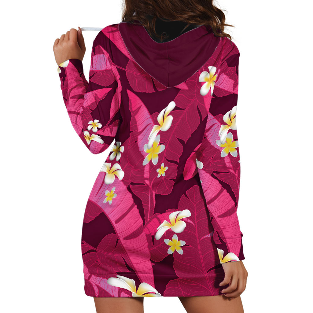 Pink Banana Leaf Hawaii Hoodie Dress Lau Maia Plumeria Tropical Summer Vibes LT14 - Polynesian Pride