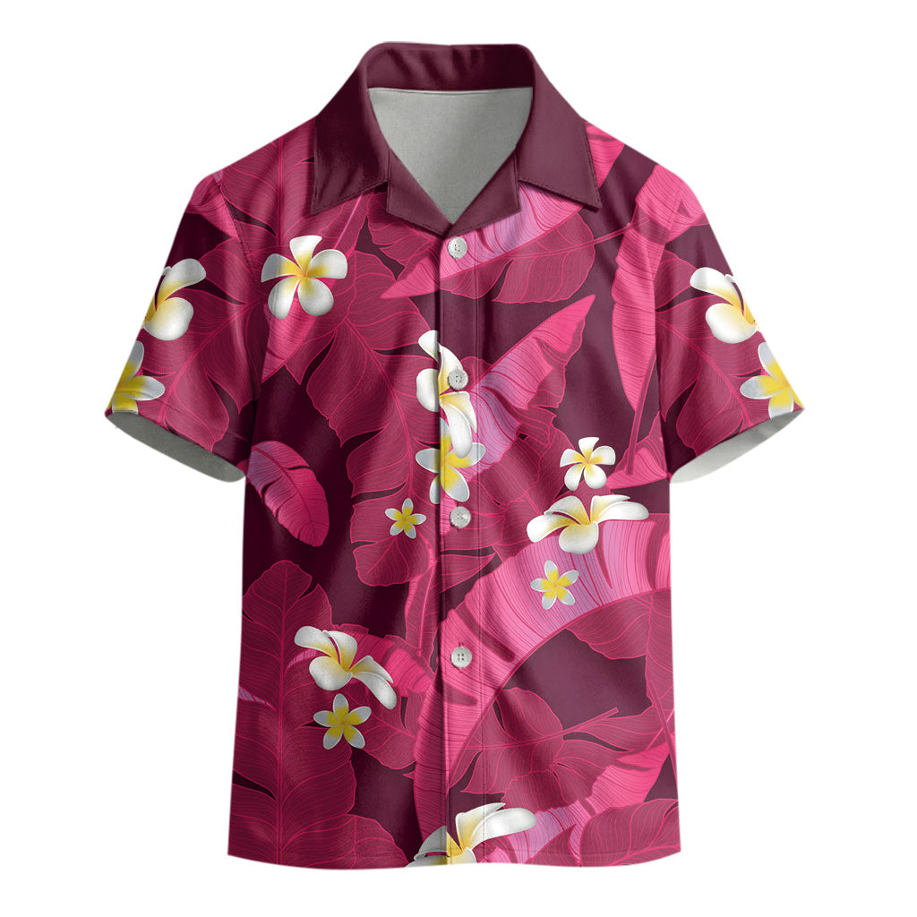 Pink Banana Leaf Hawaii Kid Hawaiian Shirt Lau Maia Plumeria Tropical Summer Vibes LT14 - Polynesian Pride