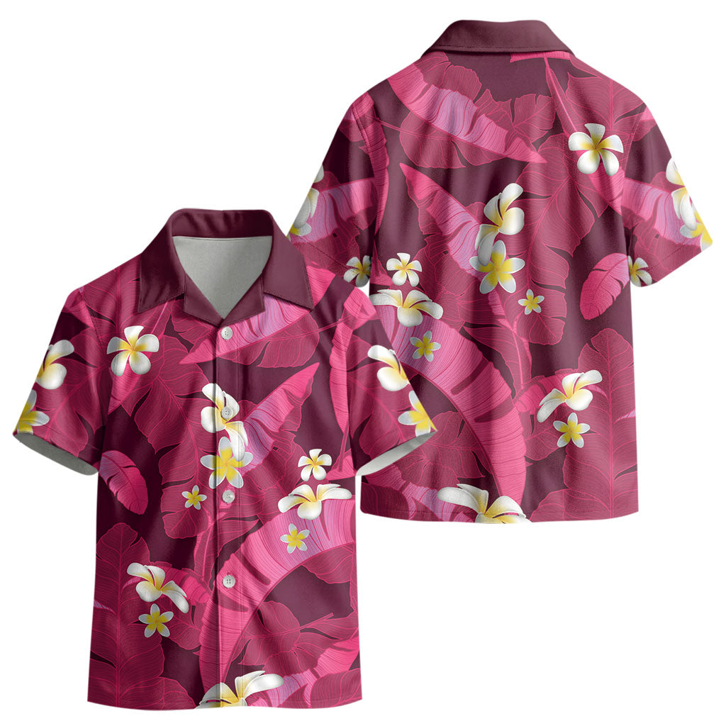 Pink Banana Leaf Hawaii Kid Hawaiian Shirt Lau Maia Plumeria Tropical Summer Vibes LT14 - Polynesian Pride