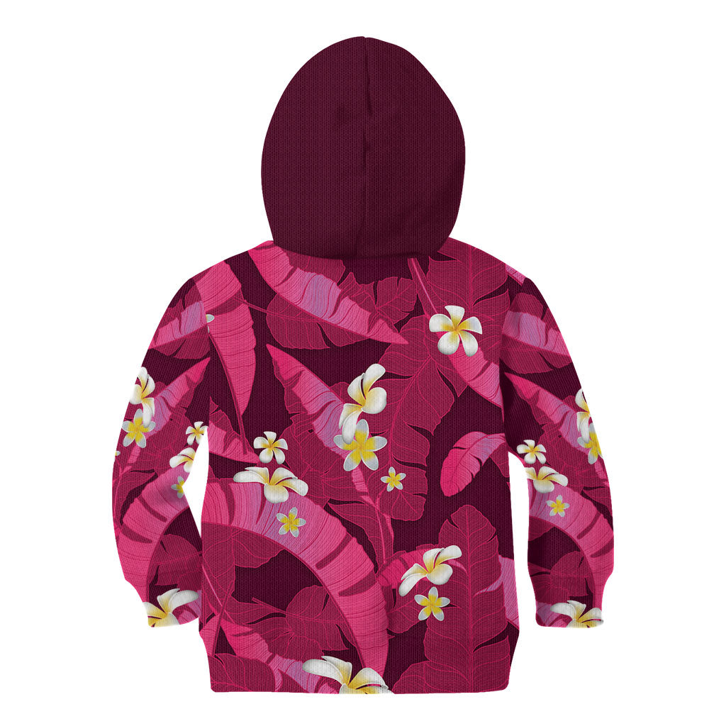 Pink Banana Leaf Hawaii Kid Hoodie Lau Maia Plumeria Tropical Summer Vibes LT14 - Polynesian Pride