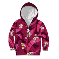 Pink Banana Leaf Hawaii Kid Hoodie Lau Maia Plumeria Tropical Summer Vibes LT14 Zip Hoodie Pink - Polynesian Pride