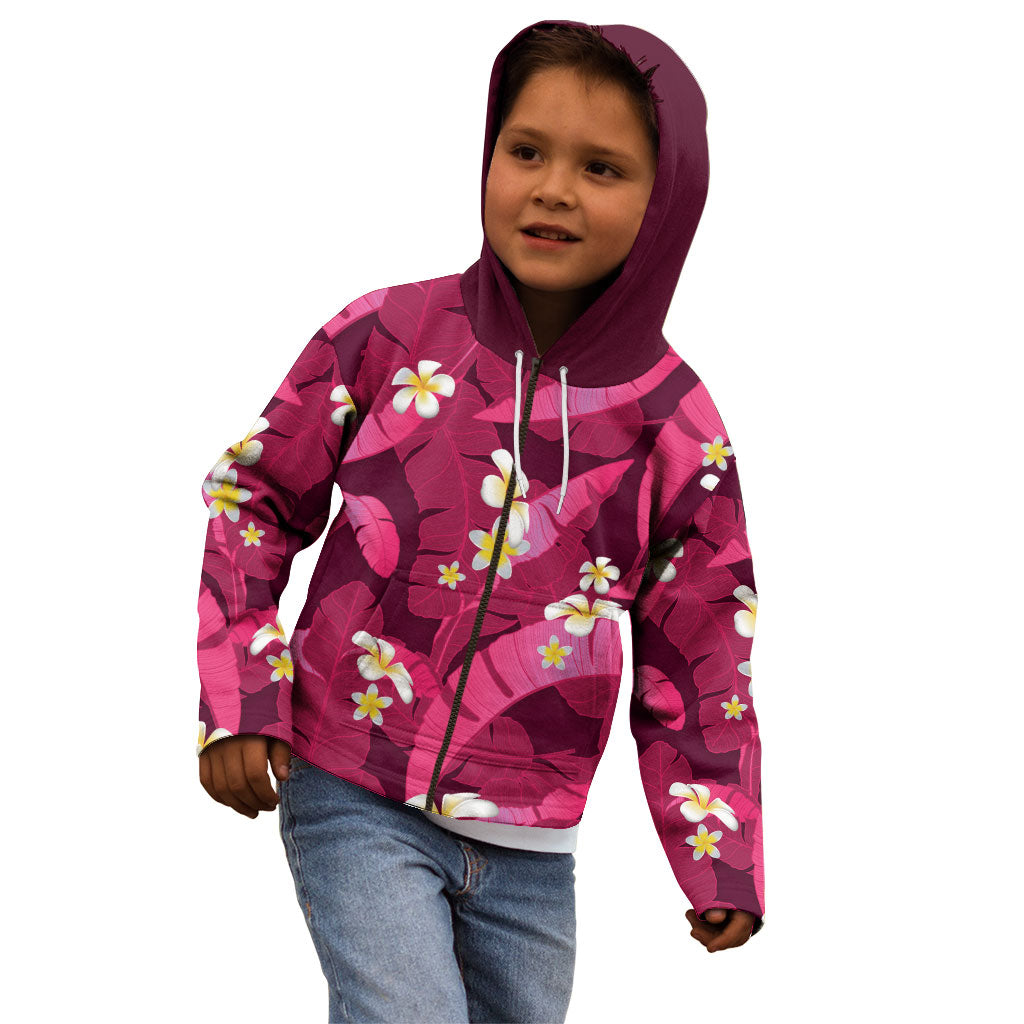 Pink Banana Leaf Hawaii Kid Hoodie Lau Maia Plumeria Tropical Summer Vibes LT14 - Polynesian Pride
