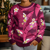 Pink Banana Leaf Hawaii Kid Ugly Christmas Sweater Lau Maia Plumeria Tropical Summer Vibes