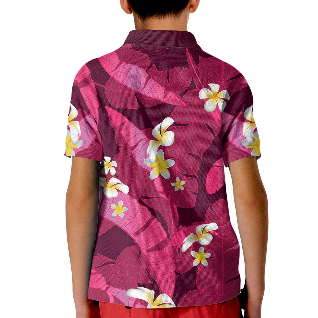 Pink Banana Leaf Hawaii Kid Polo Shirt Lau Maia Plumeria Tropical Summer Vibes LT14 - Polynesian Pride