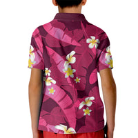 Pink Banana Leaf Hawaii Kid Polo Shirt Lau Maia Plumeria Tropical Summer Vibes LT14 - Polynesian Pride
