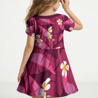 Pink Banana Leaf Hawaii Kid Short Sleeve Dress Lau Maia Plumeria Tropical Summer Vibes