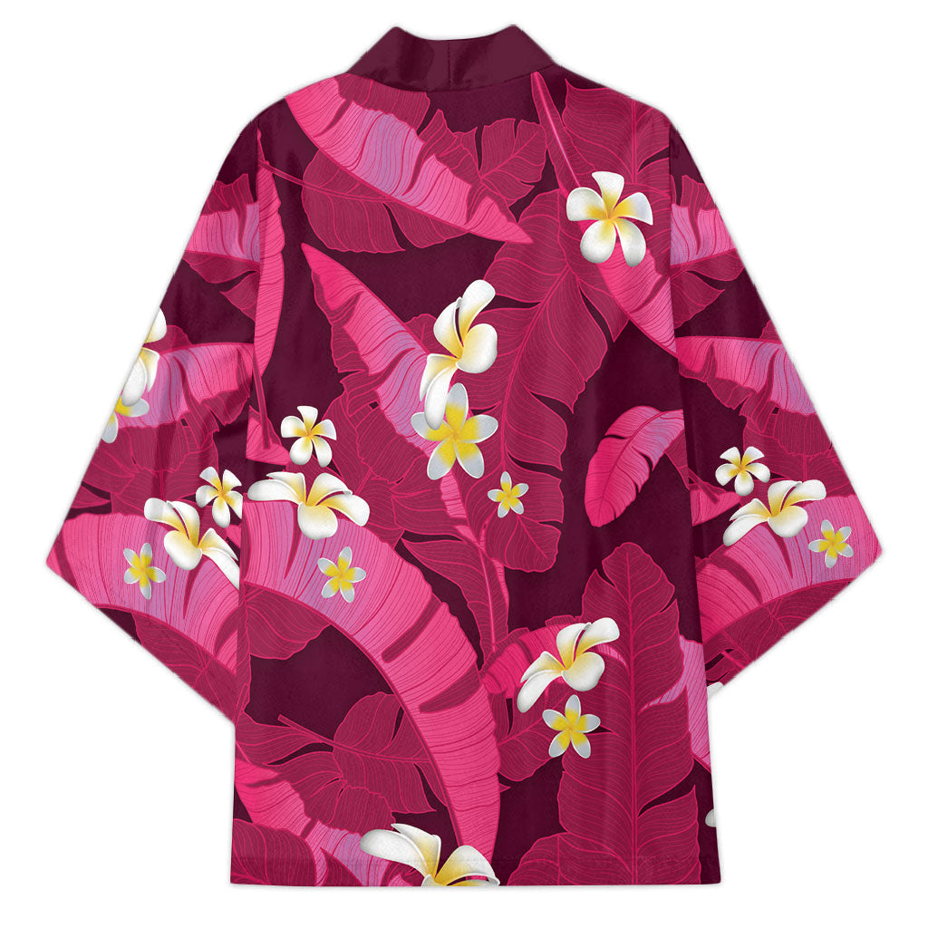 Pink Banana Leaf Hawaii Kimono Lau Maia Plumeria Tropical Summer Vibes LT14 - Polynesian Pride