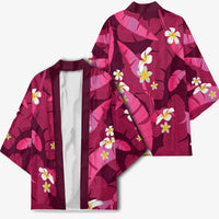 Pink Banana Leaf Hawaii Kimono Lau Maia Plumeria Tropical Summer Vibes LT14 - Polynesian Pride