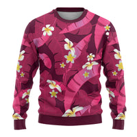 Pink Banana Leaf Hawaii Ugly Christmas Sweater Lau Maia Plumeria Tropical Summer Vibes
