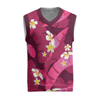 Pink Banana Leaf Hawaii Christmas Knitted V-Neck Vest Lau Maia Plumeria Tropical Summer Vibes