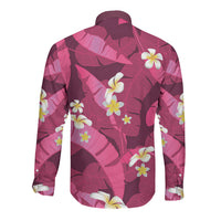 Pink Banana Leaf Hawaii Long Sleeve Button Shirt Lau Maia Plumeria Tropical Summer Vibes LT14 - Polynesian Pride