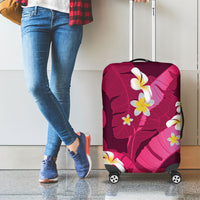 Pink Banana Leaf Hawaii Luggage Cover Lau Maia Plumeria Tropical Summer Vibes LT14 - Polynesian Pride