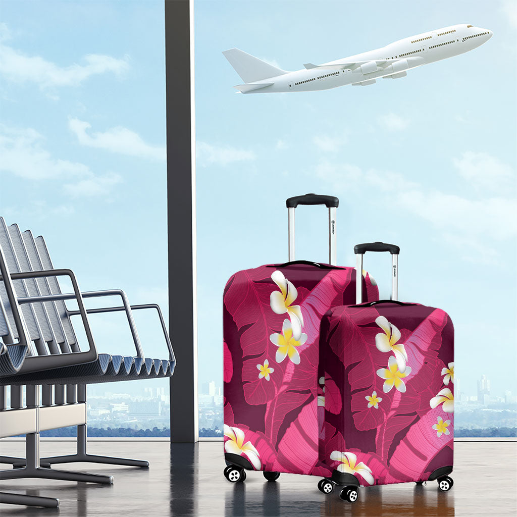 Pink Banana Leaf Hawaii Luggage Cover Lau Maia Plumeria Tropical Summer Vibes LT14 - Polynesian Pride