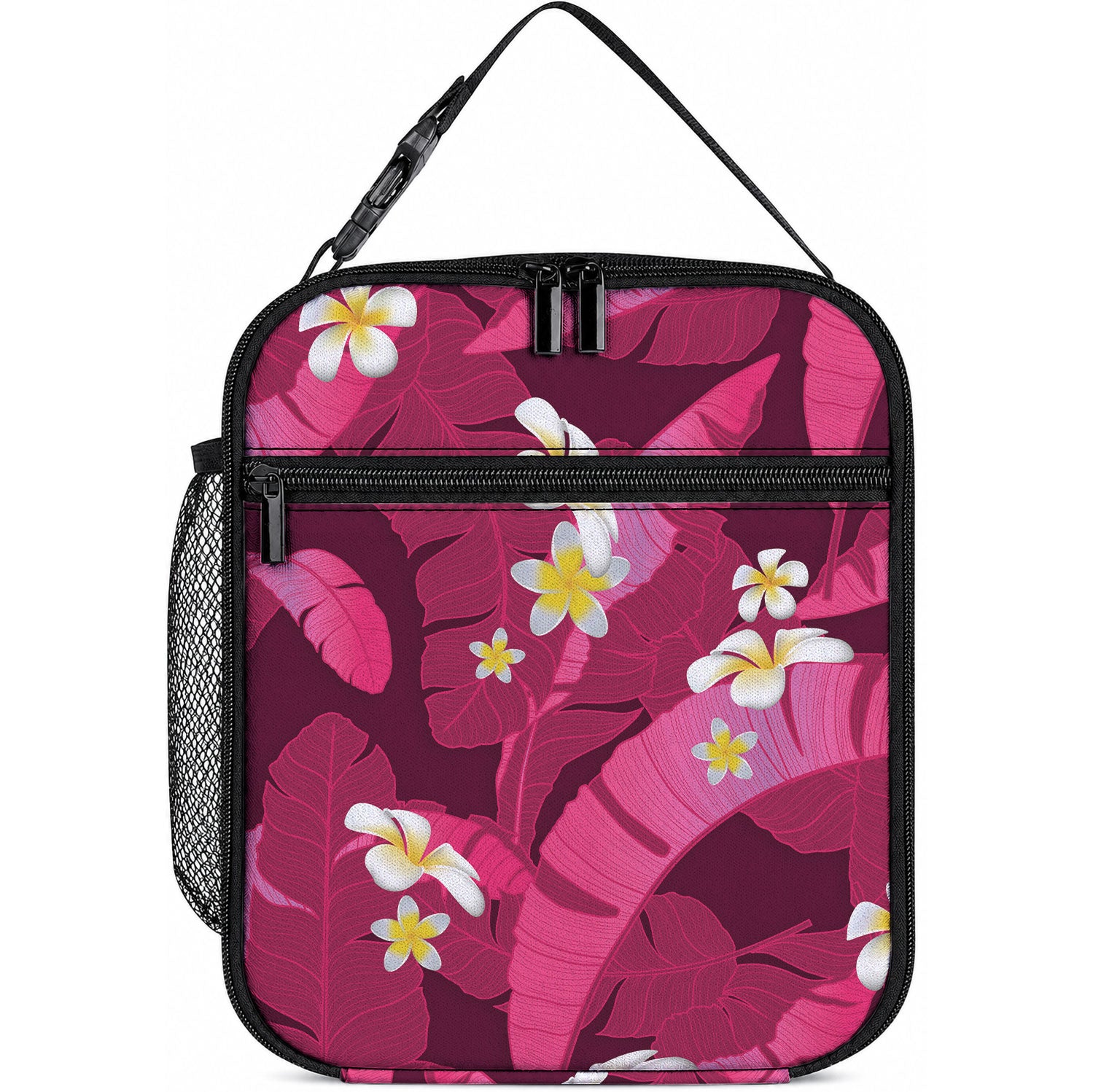Pink Banana Leaf Hawaii Lunch Bag Lau Maia Plumeria Tropical Summer Vibes LT14 10.2 × 8.3 × 4.3 inch Pink - Polynesian Pride